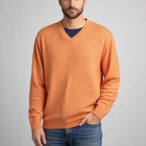 Alan Flusser Mens XXL Coral V Neck Silk Cashmere Textured Sweater